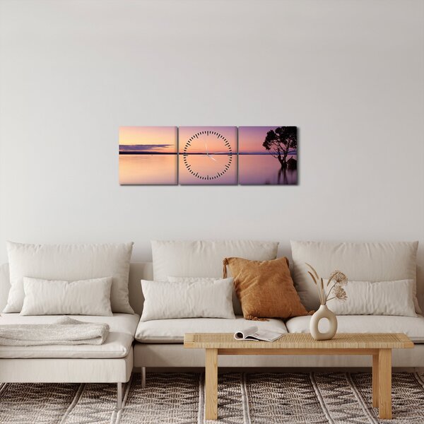 Obraz vodnej hladiny pri východe slnka (s hodinami) (90x30 cm)