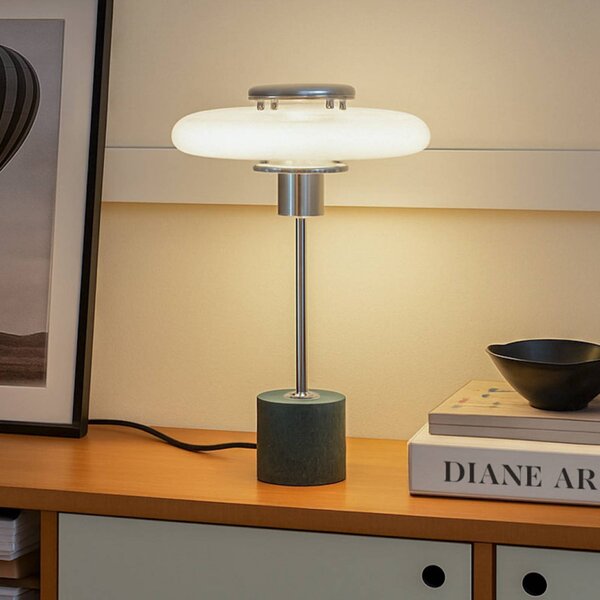 Lindby stolová lampa Branford, retro, biela/zelená opálové sklo/mramor, Zelená, Obývacia izba / jedáleň, Sklo, Vintage, Stojacie svietidlo