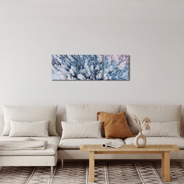 Obraz zasnežených stromov (s hodinami) (90x30 cm)