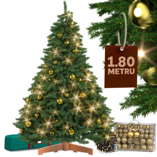 Umelý vianočný strom Premium 180 cm + banky + svetelná reťaz