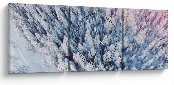 Obraz zasnežených stromov (s hodinami) (90x30 cm)