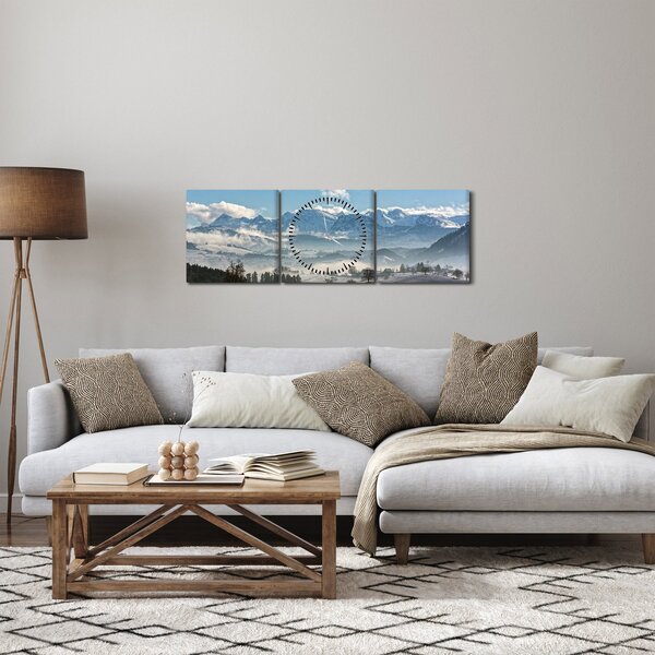 Obraz zasnežených hôr (s hodinami) (90x30 cm)