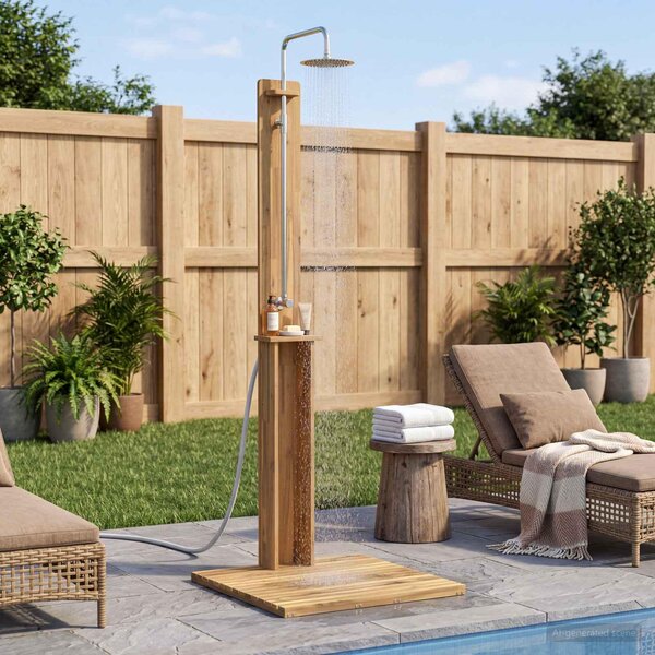 Maison Exclusive – Vonkajšia sprcha, výška 217 cm, masívne akáciové drevo a nerezová oceľ, biela farba