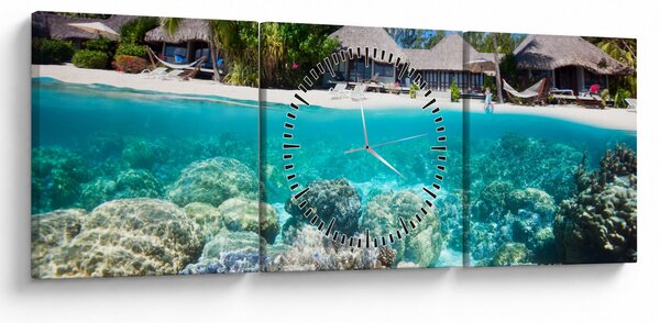 Obraz pláže na tropickom ostrove (s hodinami) (90x30 cm)