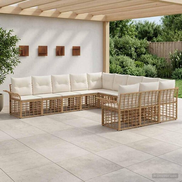 Maison Exclusive – Vonkajšia sedacia súprava, 11 kusov. Prírodný, krémovo biely polyester