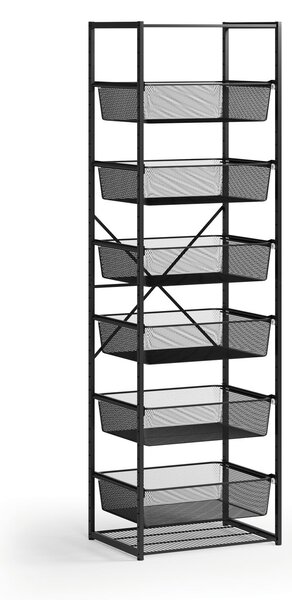Otvorený košový regál, 6x koš s jemným sitom, TYP V, 600 × 460 × 2020 mm, čierna