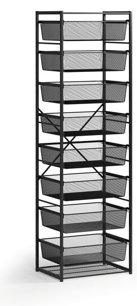Otvorený košový regál, 8x koš s jemným sitom, TYP VIII, 600 × 460 × 2020 mm, čierna