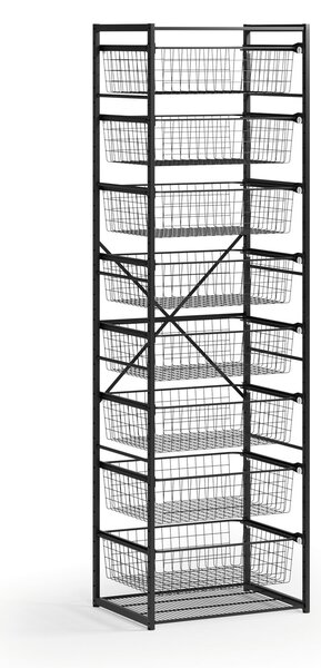 Otvorený košový regál, 8x koš, TYP VII, 600 × 460 × 2020 mm, čierna