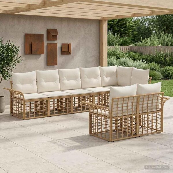 Maison Exclusive – Vonkajšia sedacia súprava, 8 kusov. Prírodný, krémovo biely polyratan
