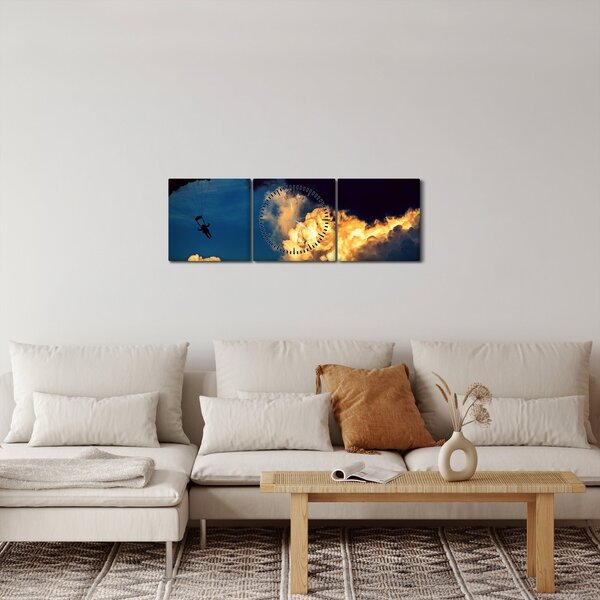 Obraz parašutistu v oblakoch (s hodinami) (90x30 cm)