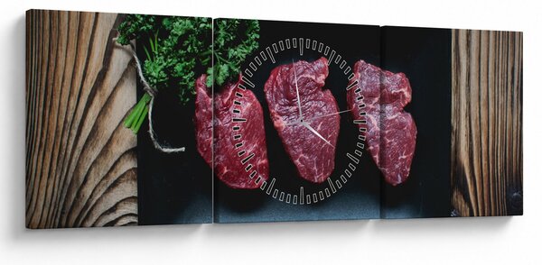 Obraz mäsa na tanieri (s hodinami) (90x30 cm)