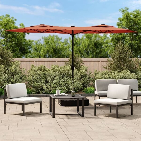 Maison Exclusive – Dvojitý slnečník s LED osvetlením, farba terakota, rozmer 316 x 145 cm