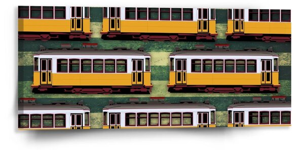 Sablio Obraz Lisabonské historické električky Zelený Pattern - 110x50 cm