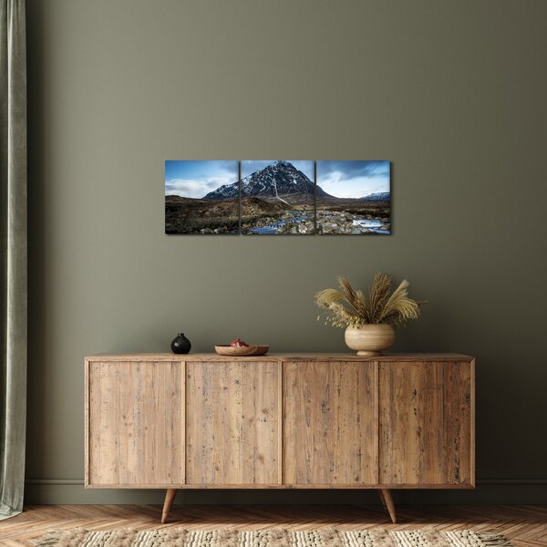 Obraz hory a rieky (s hodinami) (90x30 cm)