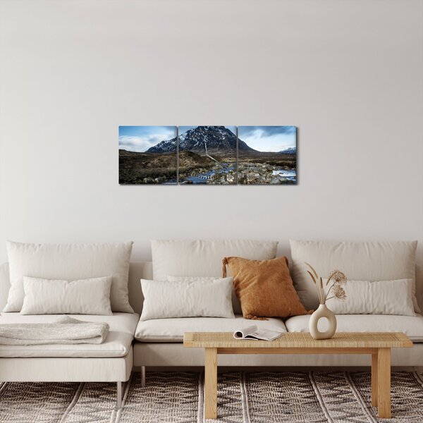 Obraz hory a rieky (s hodinami) (90x30 cm)