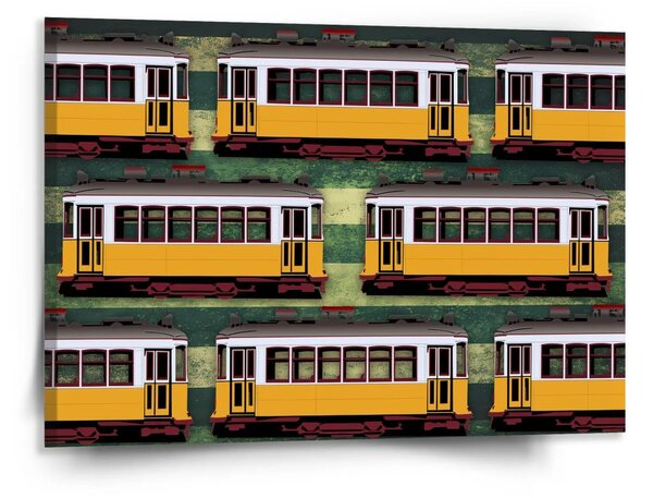 Sablio Obraz Lisabonské historické električky Zelený Pattern - 150x110 cm