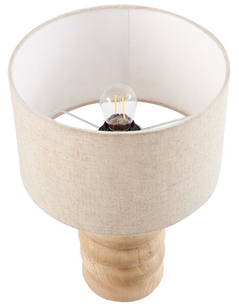 Stolná lampa svetlohnedá béžová tienidlo z bavlny a ľanu podstavec z mangového dreva 41 cm moderný štýl obývacia izba