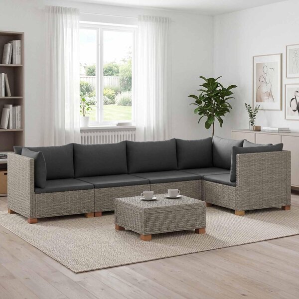 Maison Exclusive – 6-dielna ratanová sedacia súprava s vankúšmi, farba: prírodná, model: Kubu, farba: sivá