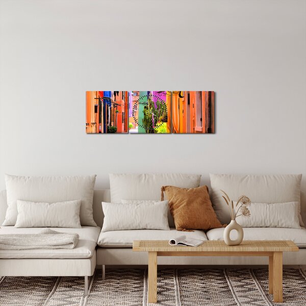 Obraz farebné talianskej uličky (s hodinami) (90x30 cm)