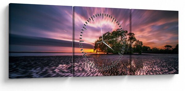 Obraz pláže pri západe slnka (s hodinami) (90x30 cm)
