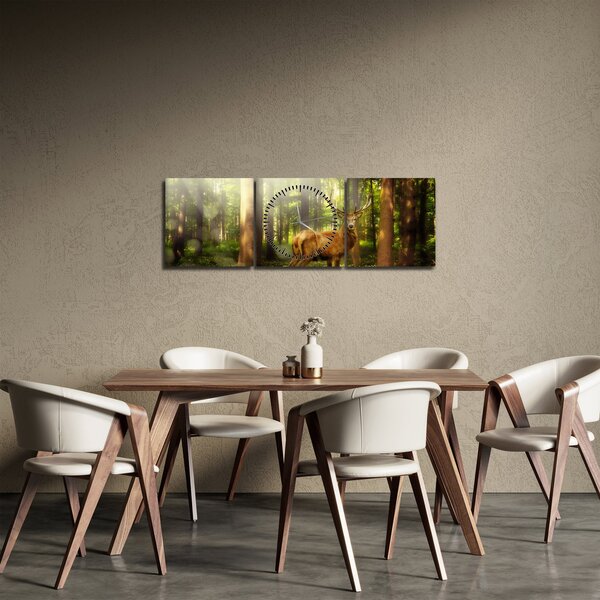 Obraz jeleňa v lese (s hodinami) (90x30 cm)