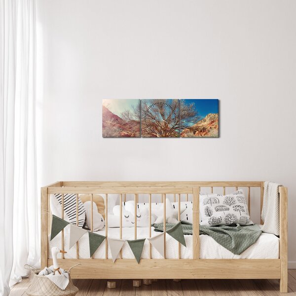 Obraz stromu v púšti (s hodinami) (90x30 cm)