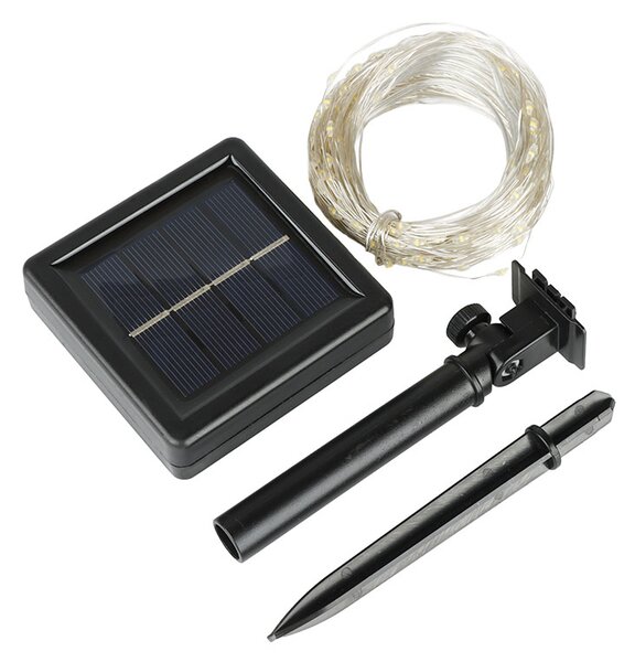 ACA Lighting LED solárna reťaz, 200 LED, 20m+2m, studená biela, IP44, 8 funkcií