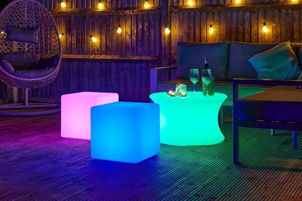 ACA Lighting Solárna a vodotesná LED kocka RGB+W 40 cm, diaľkové ovládanie