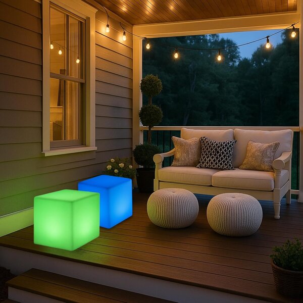 ACA Lighting Solárna a vodotesná LED kocka RGB+W 40 cm, diaľkové ovládanie