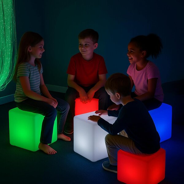 ACA Lighting Solárna a vodotesná LED kocka RGB+W 40 cm, diaľkové ovládanie