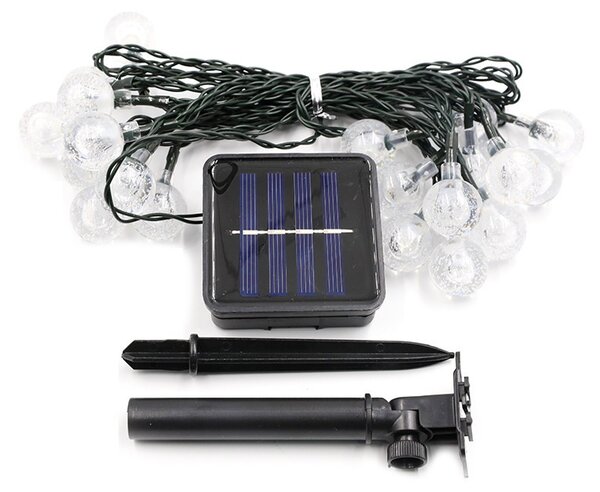 ACA Lighting LED solárne guľôčky, 30 LED, 4,35m+2m, studená biela, IP44, 2 funkcie