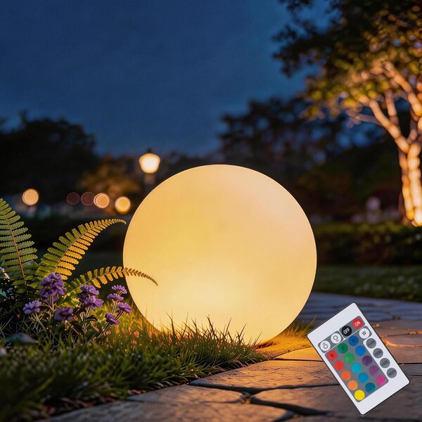 ACA Lighting Solárna a vodotesná LED guľa RGB+W 25 cm, diaľkové ovládanie