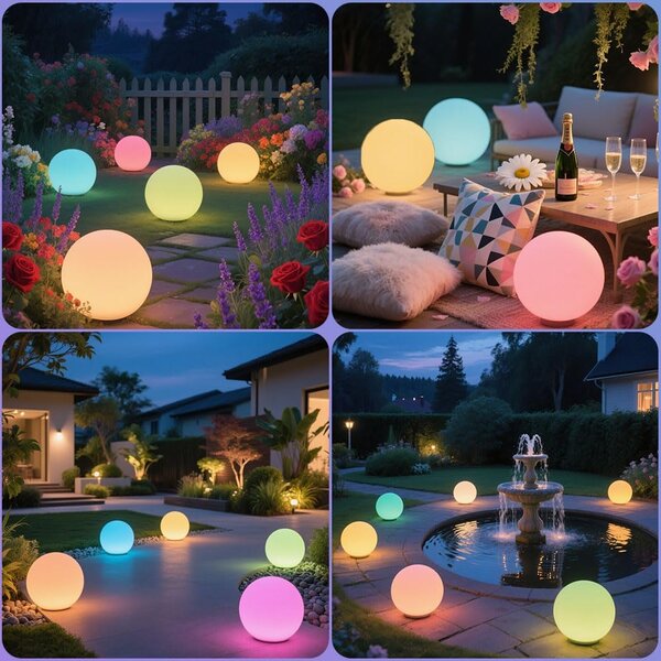 ACA Lighting Solárna a vodotesná LED guľa RGB+W 25 cm, diaľkové ovládanie