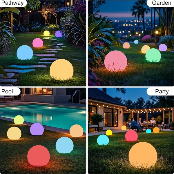 ACA Lighting Solárna a vodotesná LED guľa RGB+W 25 cm, diaľkové ovládanie