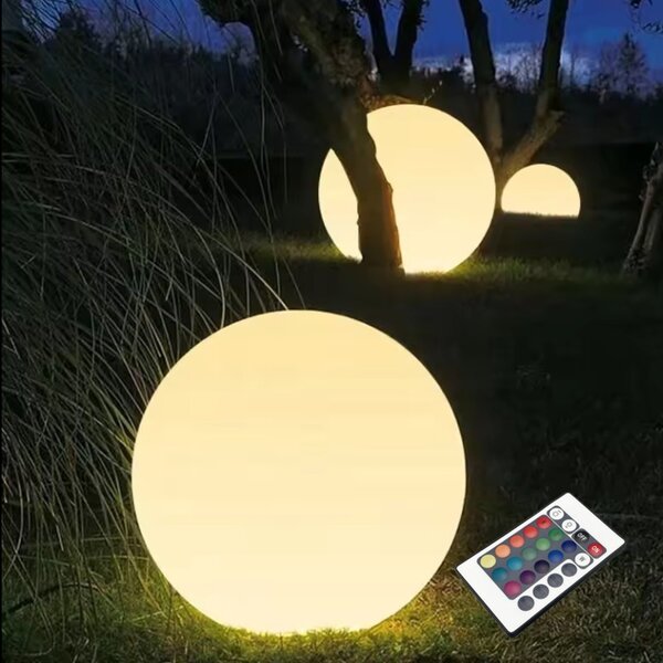 ACA Lighting Solárna a vodotesná LED guľa RGB+W 25 cm, diaľkové ovládanie