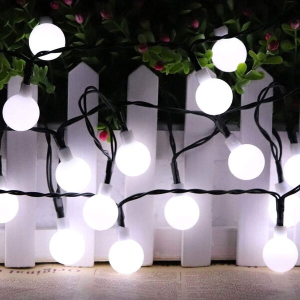 ACA Lighting LED solárne guľôčky, 30 LED, 4,35m+2m, studená biela, IP44, 2 funkcie