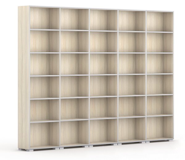 Knižnica SILVER LINE, 5 stĺpcov, 2230 x 3000 x 400 mm, dub prírodný