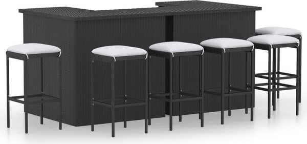 Maison Exclusive – 8-dielna záhradná zostava s polstrovaním, materiál: umelý ratan, farba: čierna