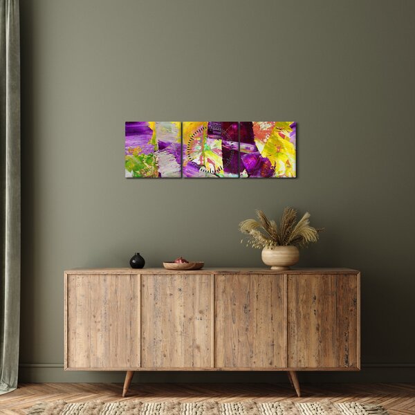 Obraz abstrakcie - maľba (s hodinami) (90x30 cm)