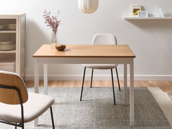 Jedálenský stôl svetlý dub MDF borovicové drevo 110 x 60 cm biele drevené nohy škandinávsky štýl kuchynský stôl