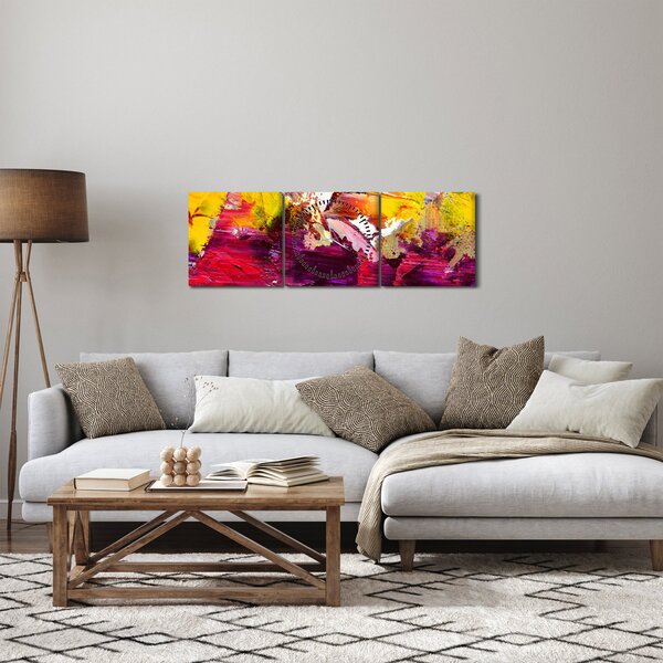 Obraz abstrakcie - maľba (s hodinami) (90x30 cm)