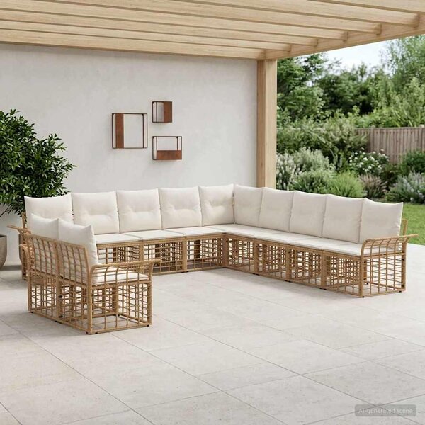 Maison Exclusive – Vonkajšia sedacia súprava, 11 kusov. Prírodný, krémovo biely polyester