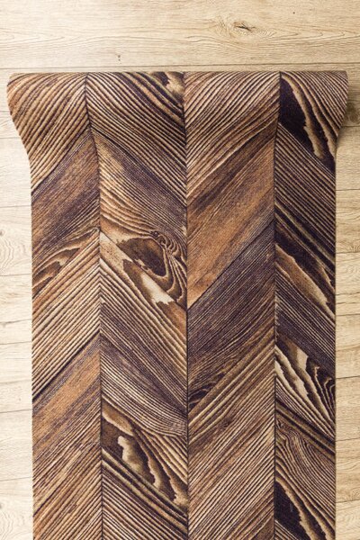 Protišmykový behúň DIGITAL - FRENCH CHEVRON hnedý / béžový