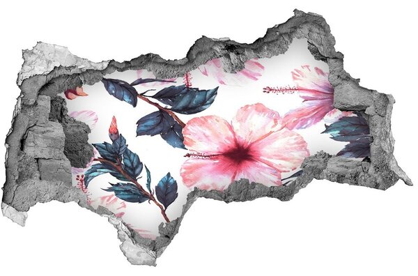 Nálepka 3D diera na stenu Kvety ibišteka nd-b-120179468