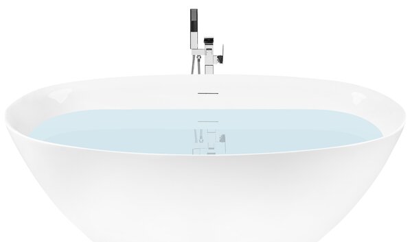 Voľne stojaca vaňa biela akrylátová 160 cm oválny tvar moderný minimalistický dizajn