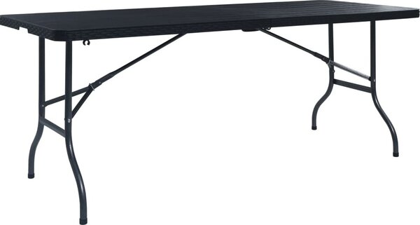 Maison Exclusive – Záhradný stôl, skladací, čierna farba, rozmer 180×75×72 cm, materiál HDPE, vzhľad ratanu