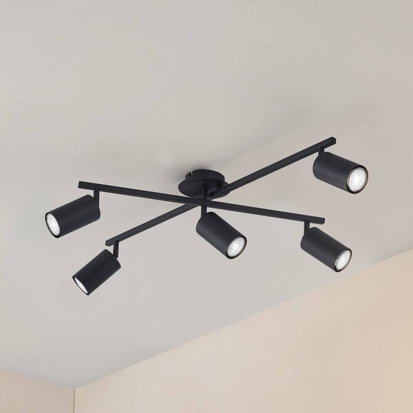 Lindby Stropné svietidlo Joffrey, 78 cm, čierne, 5-pl., GU10, Čierna, Obývacia izba / jedáleň, Hliník, Moderný, Stropné svetlo
