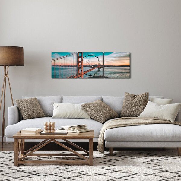 Obraz- Golden Gate, San Francisco (s hodinami) (90x30 cm)