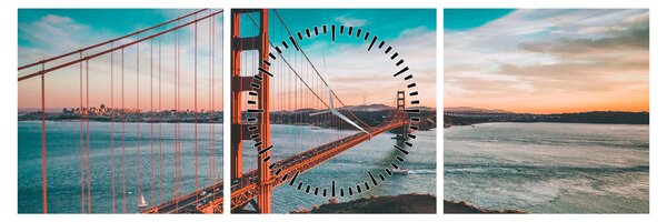 Obraz- Golden Gate, San Francisco (s hodinami) (90x30 cm)