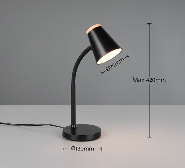 TRIO Reality R55831102 PONGO stolná lampička v360mm SMD LED 4,5W/500lm 3000K čierna